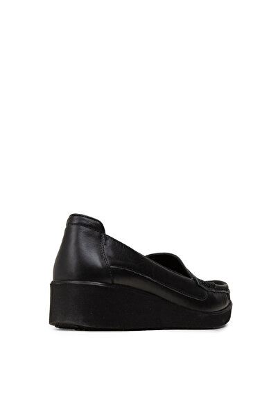 Deery Women's Black Genuine Leather Wedge Heeled Shoes
