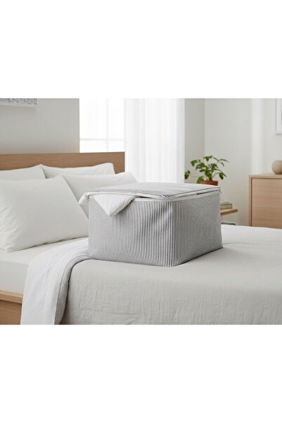 shop 5 Adet - Antrasit Çizgili Yorgan Hurcu - Sandık Tipi Mega Boy Kıyafet Eşya Saklama 100x50x50 cm