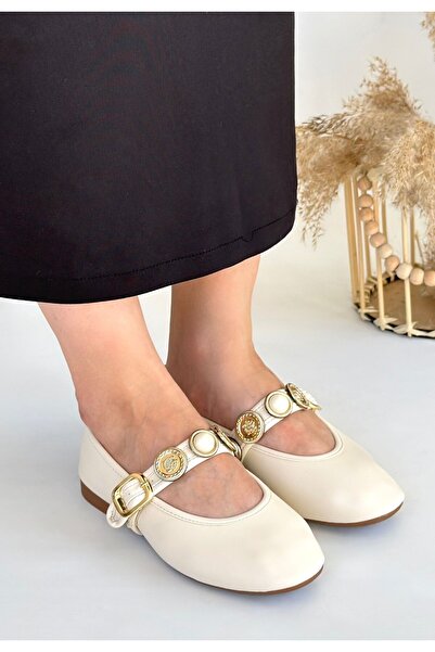 Kanonik Education Atnis Beige Leather Ballerina Shoes