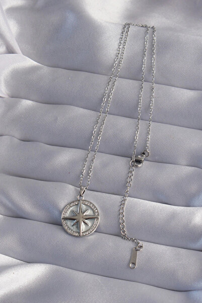 HarmonyAura 316L Steel Chain Silver Color Zircon Stone Polar Star Necklace