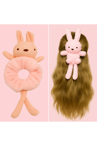NO BRAND Lilalola Elastic de păr de pluș cu iepuraș – Elastic moale de pluș c...