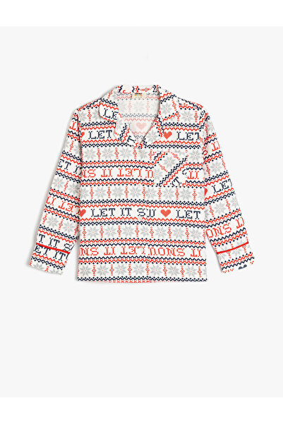 Koton New Year's Print Cotton Long Sleeve Pajama Top