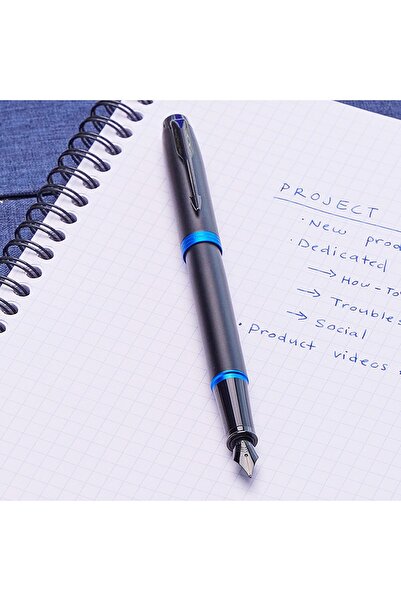 Parker IM Fibernet Rings Ballpoint Pen - Gloss Black with Navy Accents, Medium Tip, Refillable, Gift