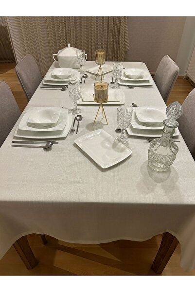 Zeren Home Linen Look Carefree Glitter Tablecloth Cream