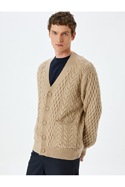 Koton Πλεκτή ζακέτα με λαιμόκοψη σε σχήμα V με τσέπες και κουμπιά