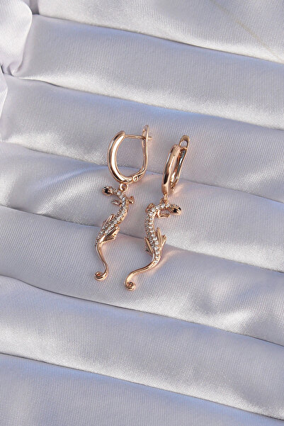 HarmonyAura Xuping Rose Color Zircon Jewelled Lizard Model Hoop Earrings