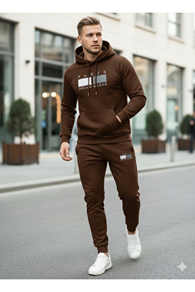 NİCE Three Thread Compact Hooded Inside Cotton Paris Dream Maker B Printed Premium O Oversized Tracksuit Set