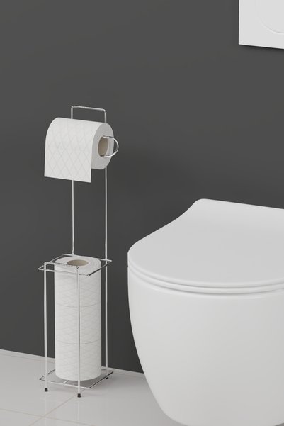 Hill Homes Chrome Metal Toilet Roll Holder – Refillable Toilet Roll Stand – Modern Stylish Bathroom Accessory 58X12X12 cm