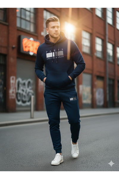 NİCE Three Thread Compact Hooded Inside Cotton Paris Dream Maker B Printed Premium O Oversized Tracksuit Set