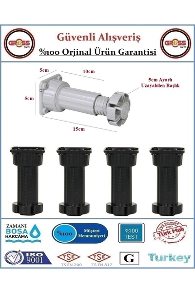 GrossAVM Plastik Mobilya Baza Ayağı - 10-15cm - Ayarlanabilir - 4 Adet