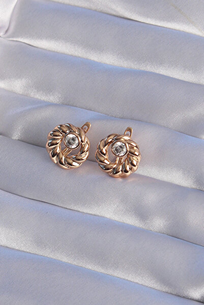 HarmonyAura Xuping Rose Color Oval Zircon Stone Twist Model Earrings