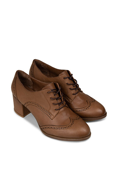 Deery Women's Genuine Leather Mink Colored Heeled Casual Shoes