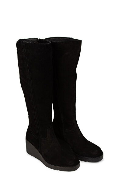 Deery Women's Genuine Suede Black Wedge Heel Boots