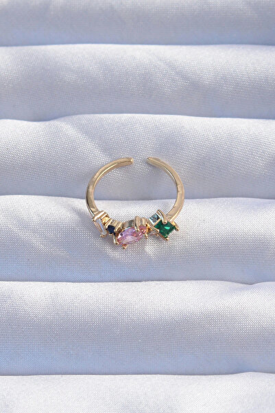 HarmonyAura Brass Gold Color Colorful Zircon Stone Adjustable Ring