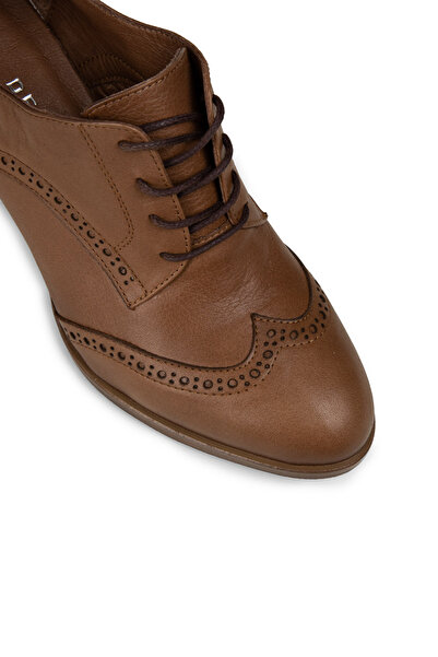 Deery Women's Genuine Leather Mink Colored Heeled Casual Shoes