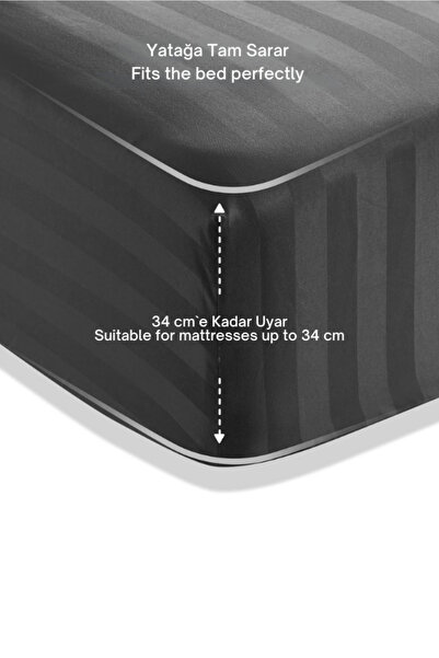 VESSİNOHOME Calmia Series Single Striped Satin Fitted Sheet - Soft, Shiny, Non-Slip Premium Fabric