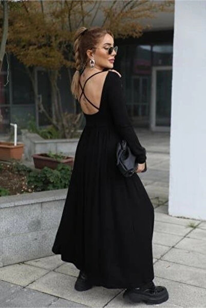 BEFAON Women's Boat Neck Backless and Slit Detail Maxi Dress