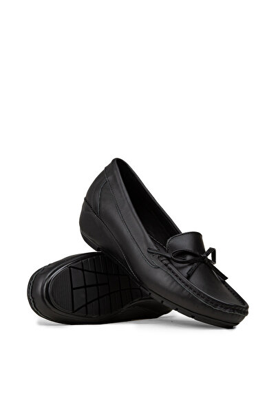 Deery Women's Genuine Leather Black Wedge Heel Shoes