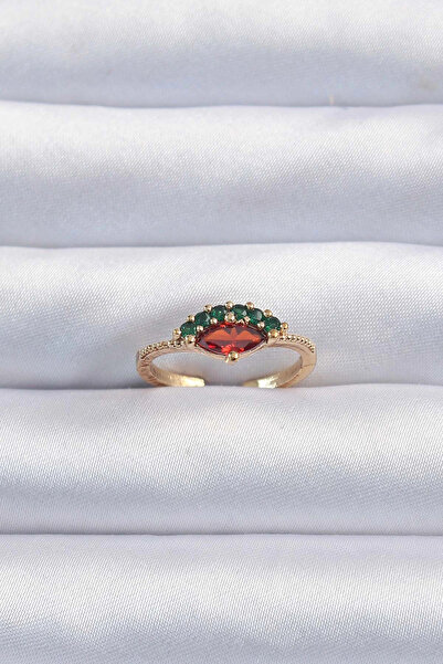 HarmonyAura Brass Gold Color Colorful Zircon Stone Adjustable Watermelon Model Ring