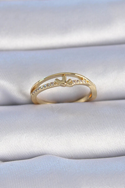 HarmonyAura Brass Gold Color Zircon Stone Heart Model Women's Ring