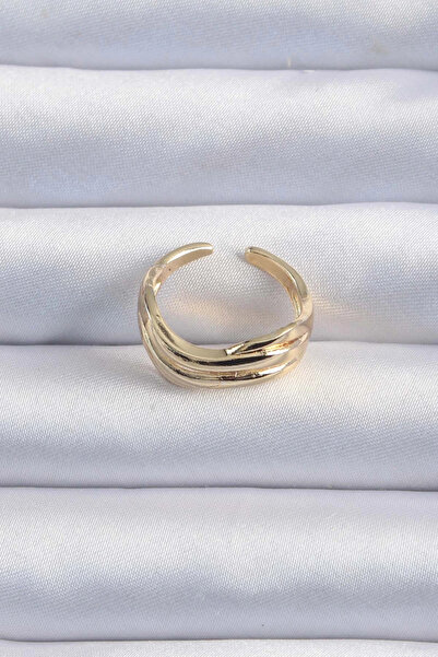 HarmonyAura Brass Gold Color Curved Adjustable Ring