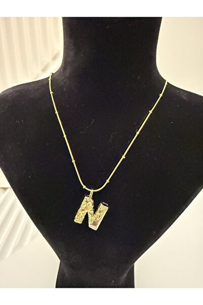 AKSESUARIM Steel, with Stylish Chain Detail, Two-Tone, Design Letter Necklace