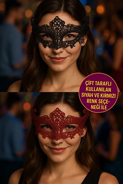 TOYFEST Double Sided Lace Mask Black Red Color Option Model for Stylish Party and Costume Use - 2