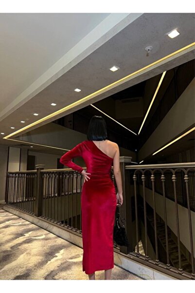 HAZEGO Women's Long Sleeve Off-Shoulder Dress with Drawstring and Asymmetrical Slit Detail