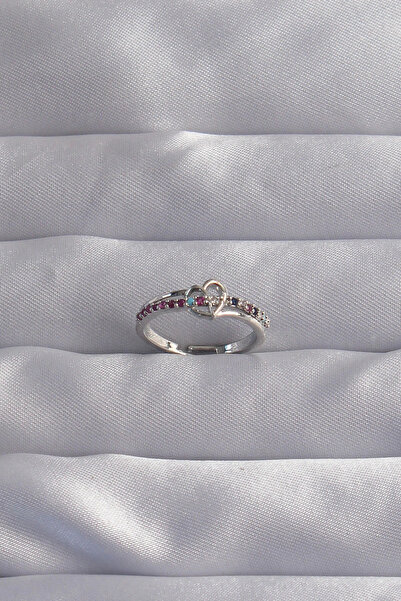 HarmonyAura Brass Silver Color Colored Zircon Stone Adjustable Ring