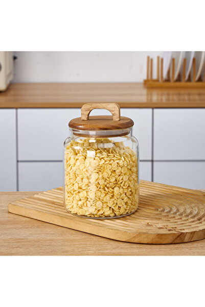 Suo Home Wooden Acacia Lid Vacuum Jar (Medium Size) 1100 ml