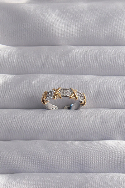 HarmonyAura Xoxo Model Ring with Brass Adjustment Silver Color Zircon Stone