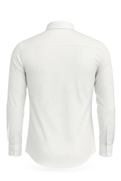 Plus Scorpion Ανδρικό λευκό κλασικό πουκάμισο – εφαρμοστό , Απλό σχέδιο, κομψό γραφείο και καθημερινό συνδυασμό