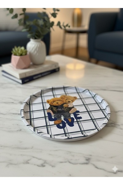 Zarif Home Sevimli ayıcık temalı şık metal tepsi 27 cm