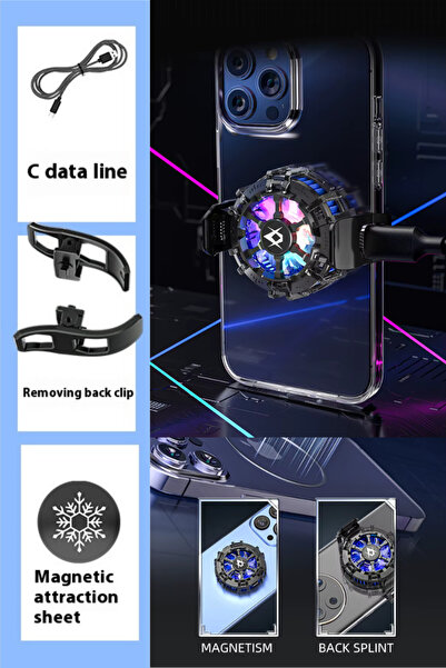 TEKMAKG Js80 Tablet Cooler Fan 2in1 Mobile Game Radiator with Rgb Light Magnetic and Clip