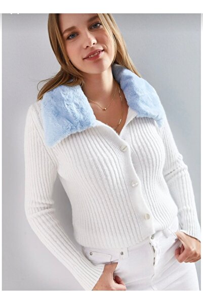 viyan butik Cardigan with fur detail on the collar