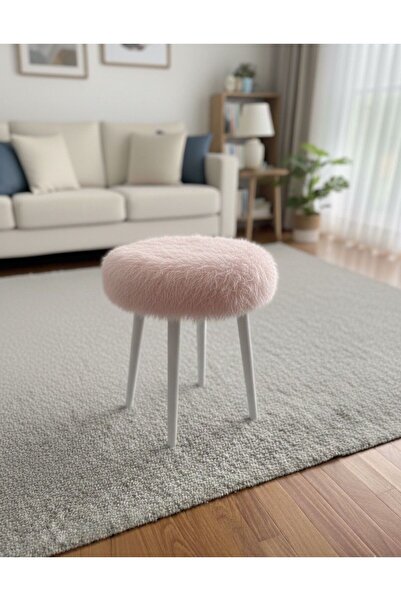Masal Home Lüks Peluş Puff Pembe