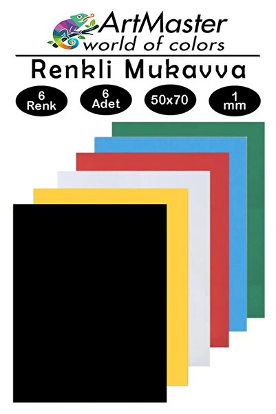 Artmaster Renkli Mukavva 50x70 cm 6 Renk 1 Paket Renkli Sert Karton 1.0 mm An...