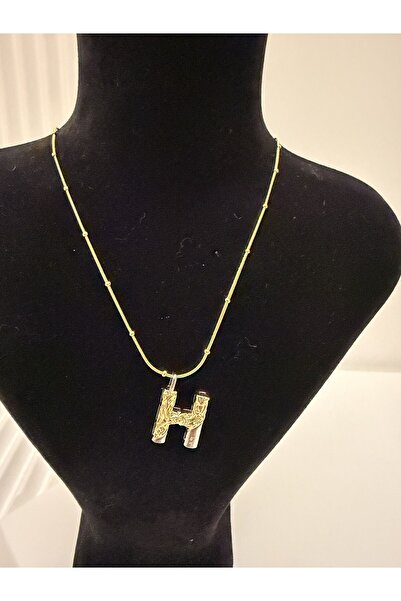 AKSESUARIM Steel, with Stylish Chain Detail, Two-Tone, Design Letter Necklace