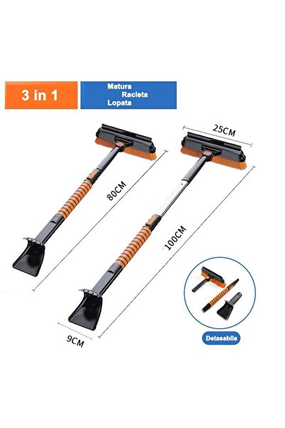 Danex Snow Shovel 3-in-1 — Brush & Scraper, Rotating, Telescopic, Detachable, Aluminum & ABS, 100x25 cm,