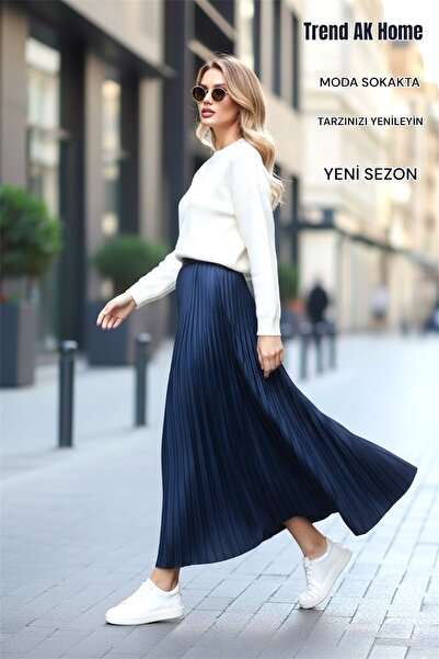 OSKAR FIRÇA Pleated Skirt with Elastic Waist - Color Dark Blue (Standard Size)