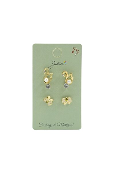 Danex - Set de 3 perechi de cercei (lebădă, piatră, albină)