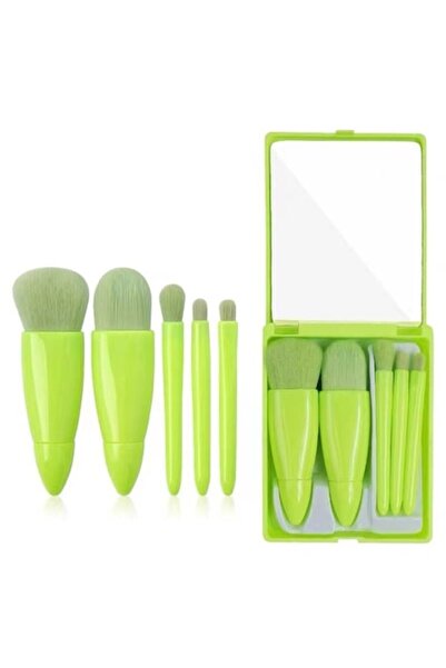 Danex 5-Piece Mini Makeup Brush Set, Portable Case with Mirror, Soft Synthetic Hair, Lime Green, 12x