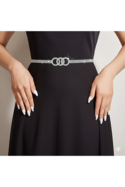 Estilo Lingerie 4 Rows Waterway Silver Plated Ring Detailed Chain Belt (105cm)