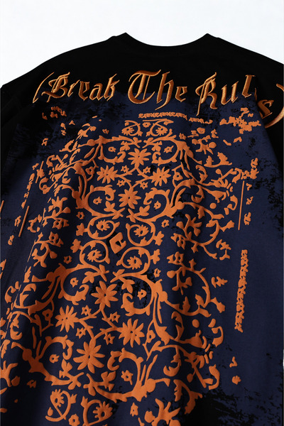 A&O Style Men's Break the Rules Emboss Crew Neck Printed Embroidered Oversized T-Shirt