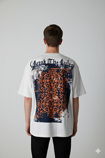 A&O Style Ανδρικό μπλουζάκι Break The Rules με ανάγλυφο λαιμόκοψη με τύπωμα με κέντημα oversized