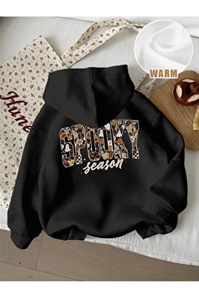 OVER HEAD Hanorac cu glugă pentru femei Spooky Season cu imprimeu cu 3 fire