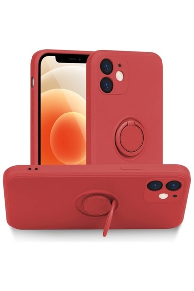 Danex protective case for Apple iPhone 12 — Liquid Silicone Ring with 360° rotating stand, Red