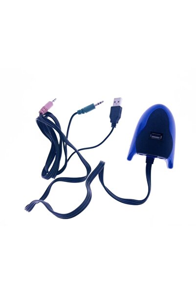 Bibilel USB Hub with External Sound Card 2-in-1, 3x USB 2.0 Ports, 3.5mm Jacks, 45 cm (Black-Blue)