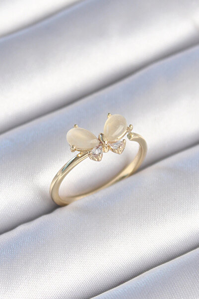 Clariss خاتم نسائي من هارموني أورا مصنوع من النحاس باللون الذهبي والمينا البي...