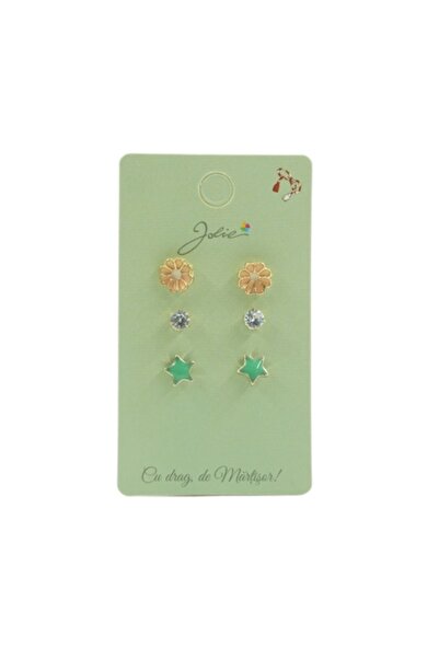 Danex - Set de 3 perechi de cercei: Floare, Stea, Piatră